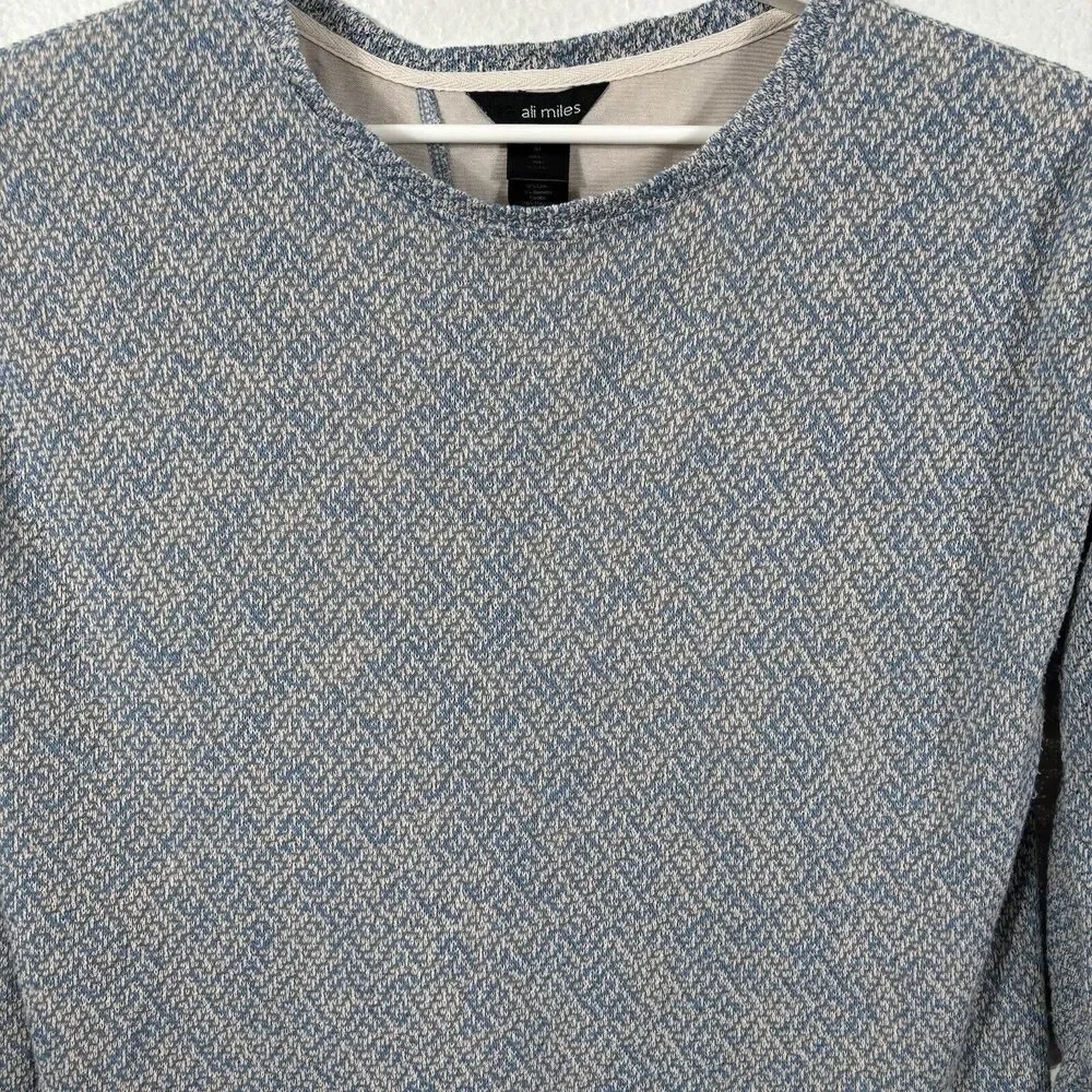 Ali Miles‎ Top Size M Knit Blue Beige 3/4 Sleeve Lagenlook Lace Accents